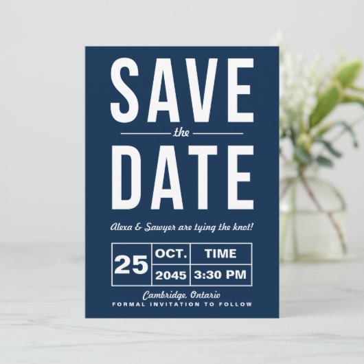 Retro typografie Navy save-the-date aankondiging (Staand voorkant)