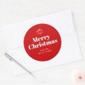 Retro Typografie Rood Vrolijk Kerstfeest Ronde Sticker (Envelop)