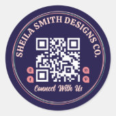 Retro Typografie Zakelijk Sociale Media QR Code Ronde Sticker (Voorkant)