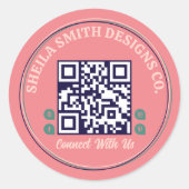 Retro Typografie Zakelijk Sociale Media QR Code Ronde Sticker (Voorkant)