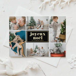 Retro typografie zwart fotocollage met Joyeux Noël Folie Feestdagen Briefkaart