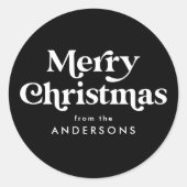 Retro typografie Zwart Kerstmis Ronde Sticker (Voorkant)