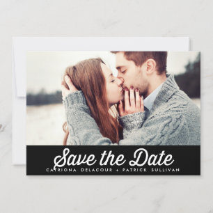 RETRO TYPOGRAFIE ZWART SAVE THE DATE AANKONDIGING