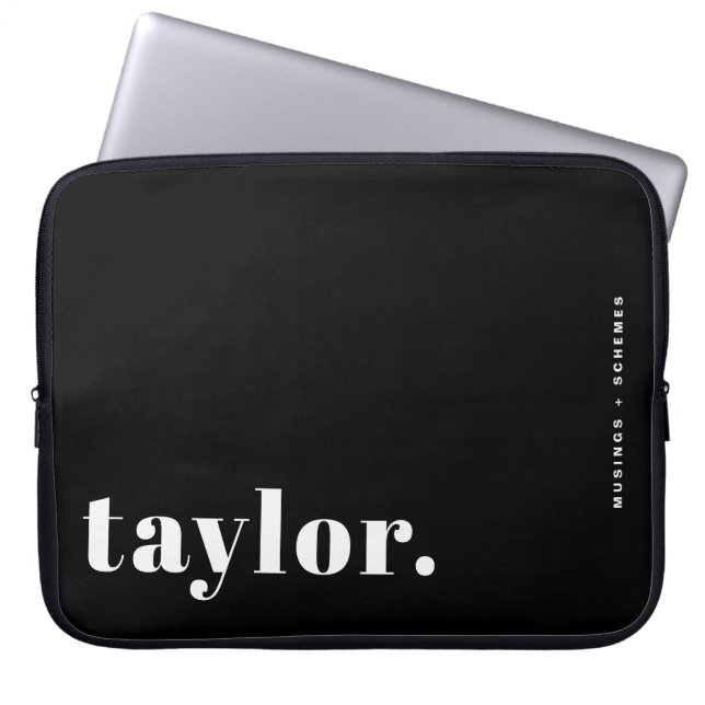 Retro Typography Black and White  Personalized Laptop Sleeve (Voorkant)