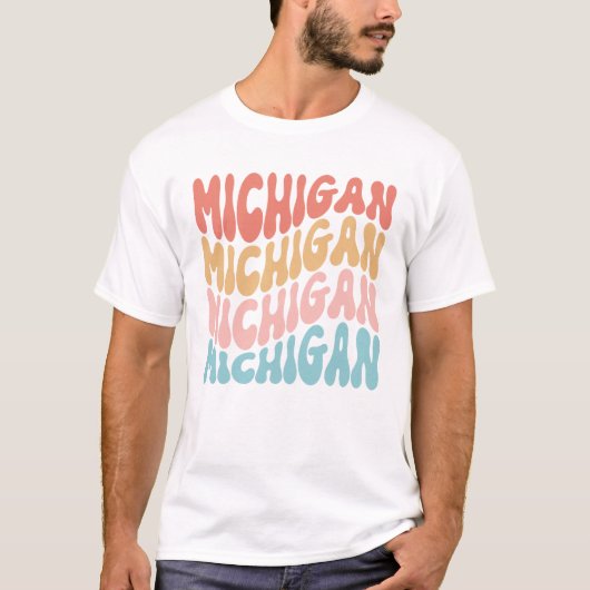 Retro Typography Cute Wavy Text Grovy Michigan T-shirt (Voorkant)