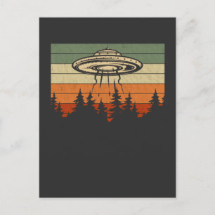 Retro UFO Alien Abduction Forest Spaceship Briefkaart