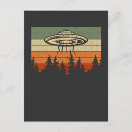Retro UFO Alien Abduction Forest Spaceship Briefkaart