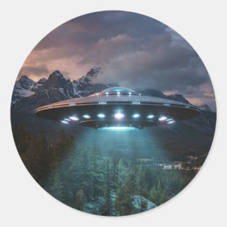 Retro UFO Alien Ruimteschip Sticker – Vliegende Sc