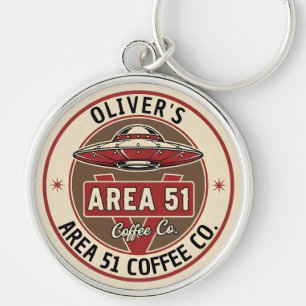 Retro UFO Area 51 Coffee Diner Badge Sleutelhanger