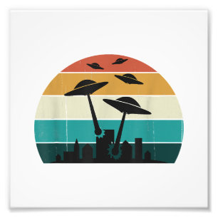 Retro UFO Attack Sunset - Cool Vliegende Sauc Foto Afdruk