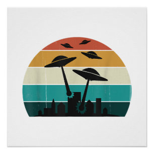 Retro UFO Attack Sunset - Cool Vliegende Sauc Perfect Poster