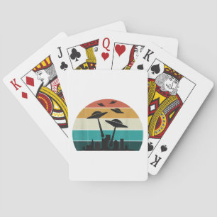 Retro UFO Attack Sunset - Cool Vliegende Sauc Pokerkaarten