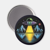 Retro UFO in de bergen Reflecteren in het water Magneet (Voorkant / Achterkant)