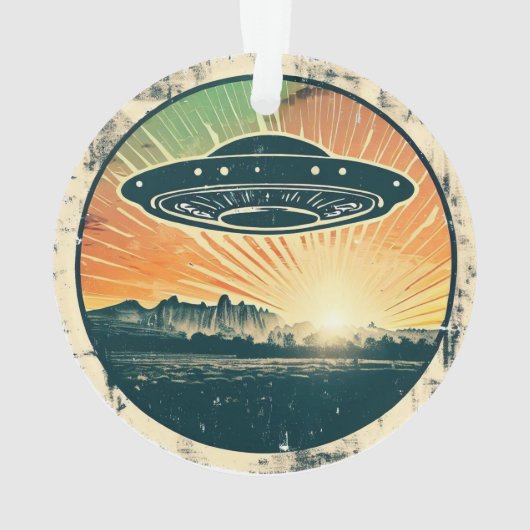 Retro  ufo in zonsondergang ornament (achterkant)