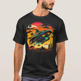 Retro UFO Ontmoeting - Majestueus ruimteschip stij T-shirt