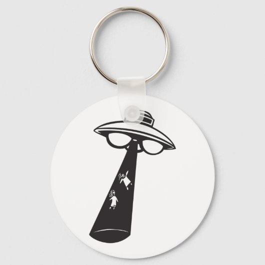 Retro UFO Ontvoering Grafische Alien Sci-Fi Sleutelhanger (Voorkant)