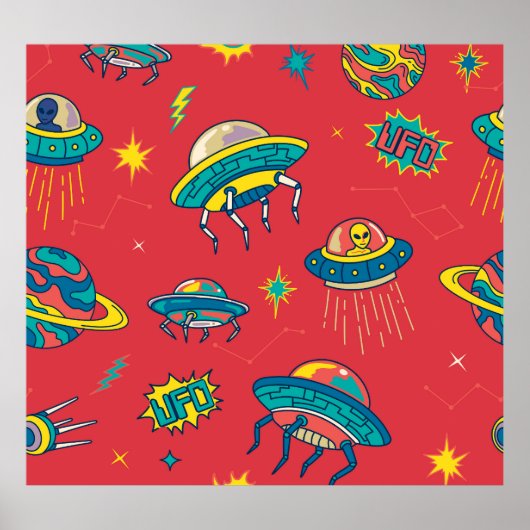 Retro UFO Space Invaders Poster (Voorkant)