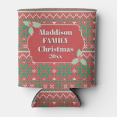 Retro Ugly Christmas Sweater Red Green Holly Blikjeskoeler (Voorkant)