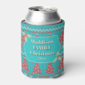 Retro Ugly Christmas Sweater with Trees in Blue Blikjeskoeler (Blikje Voorkant)