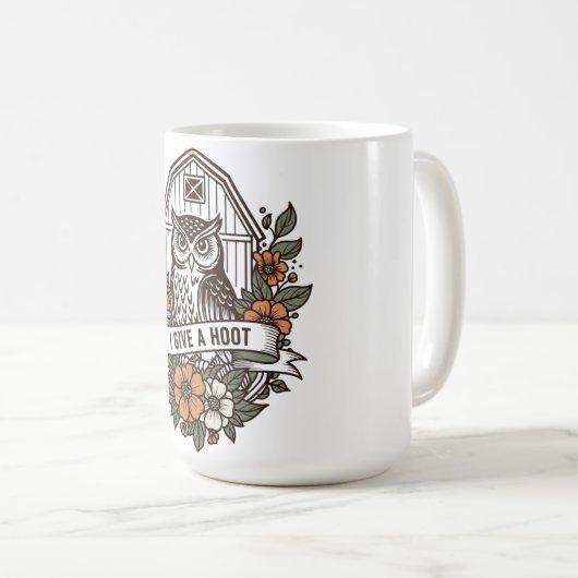 Retro uil 'Ik geef om' ontwerp Koffiemok (Voorkant rechts)