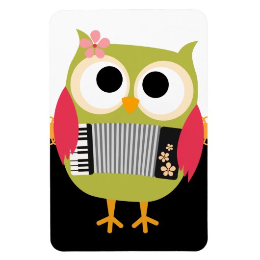Retro Uil met Accordion - Leuk! Magneet (Verticaal)