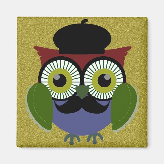 Retro Uil met snor Magneet (Voorkant)