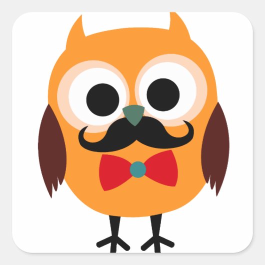 Retro Uil met stuur snor Vierkante Sticker (Voorkant)