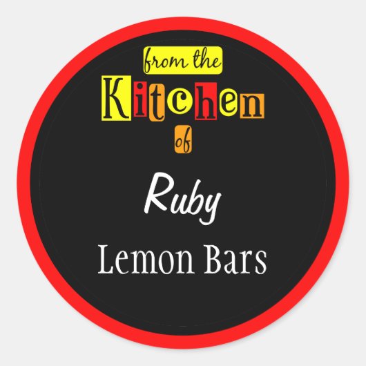 Retro uit de keuken van Reds op Black Editable Ronde Sticker (Voorkant)