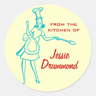Retro "Uit de keuken van" stickers (blauwgroen)