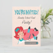 Retro Uitnodigen voor een Beauty School Afstuderen Kaart (Staand voorkant)