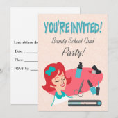 Retro Uitnodigen voor een Beauty School Afstuderen Kaart (Voorkant / Achterkant)