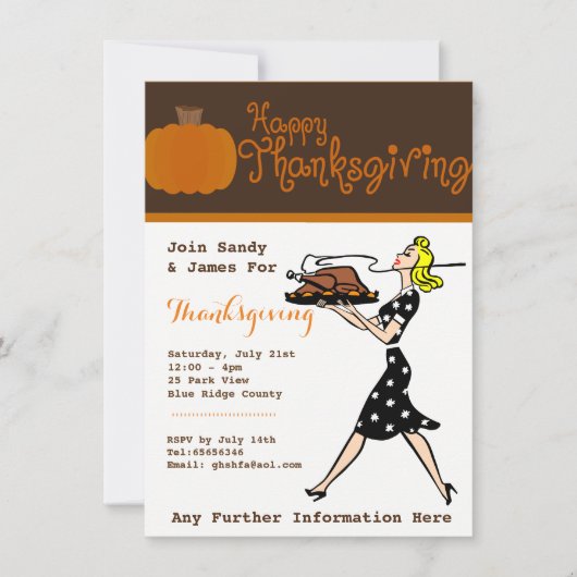 Retro uitnodigingen voor Thanksgiving dinerfeest o (Voorkant)