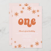 Rétro une daisy boho première invitation d'anniver (Devant / Derrière)