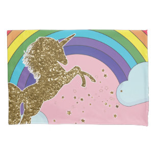 Retro Unicorn Rainbow & Gold Stars Kussensloop