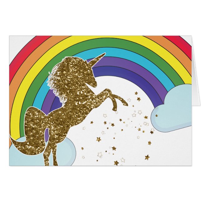 Retro Unicorn Rainbow & Gold Stars Merci (Devant Horizontal)