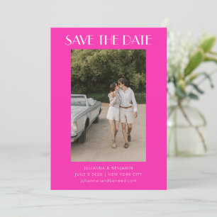 Retro Unieke Hot Pink Art Deco Foto Weddenschap Save The Date