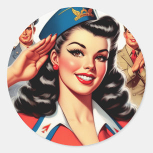 Retro Uniform Pin-up Ronde Sticker