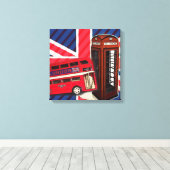 Retro Union Jack London Bus rode telefooncel Canvas Afdruk (Insitu (Houten vloer))
