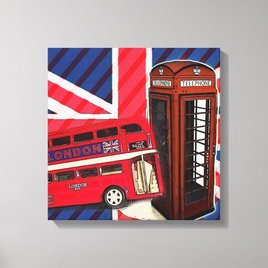 Retro Union Jack London Bus rode telefooncel Canvas Afdruk (Voorkant)