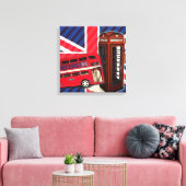 Retro Union Jack London Bus rode telefooncel Canvas Afdruk (Insitu (Woonkamer))