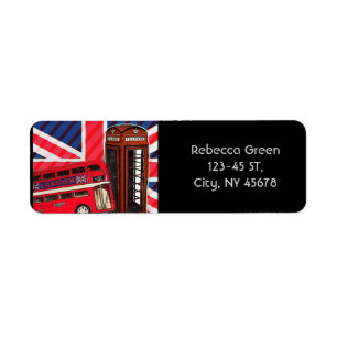 Retro Union Jack London Bus rode telefooncel Etiket