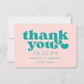 Retro Union Pink and Blauwgroen Weddenschap Hartel Kaart (Voorkant)