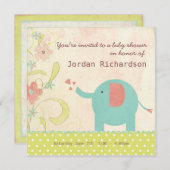 Retro Unisex Elephant Baby shower Kaart (Voorkant / Achterkant)