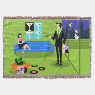 Retro Urban Cartoon Couple Throw Blanket Deken