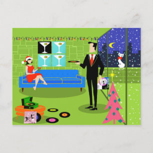 Retro Urban Christmas Couple Briefkaart