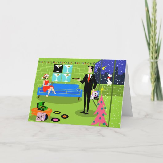 Retro Urban Paar Kerst Kaart (Voorkant)