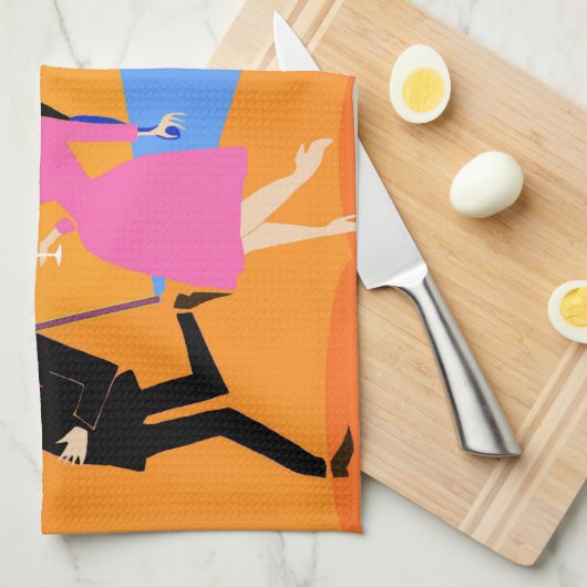 Retro Urban Rooftop Party Kitchen Towel Theedoek (Quarter Fold)