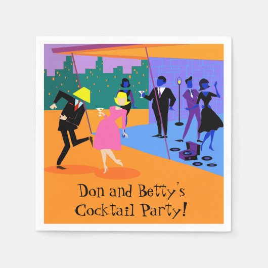 Retro Urban Rooftop Party Papieren servetten (Voorkant)