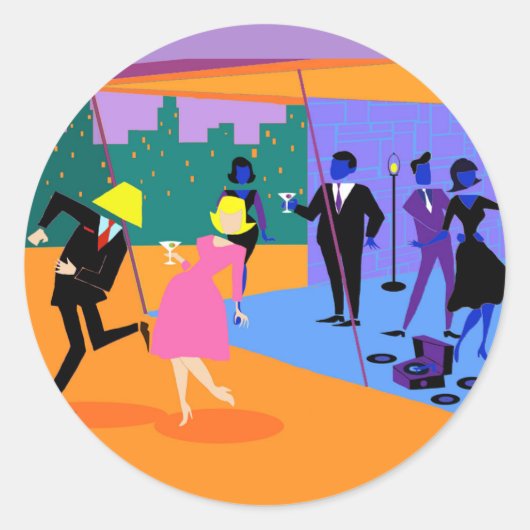 Retro Urban Rooftop Party Stickers (Voorkant)
