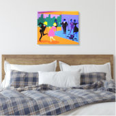 Retro Urban Rooftop Party Uitgerekte Canvas Print (Insitu (Slaapkamer))